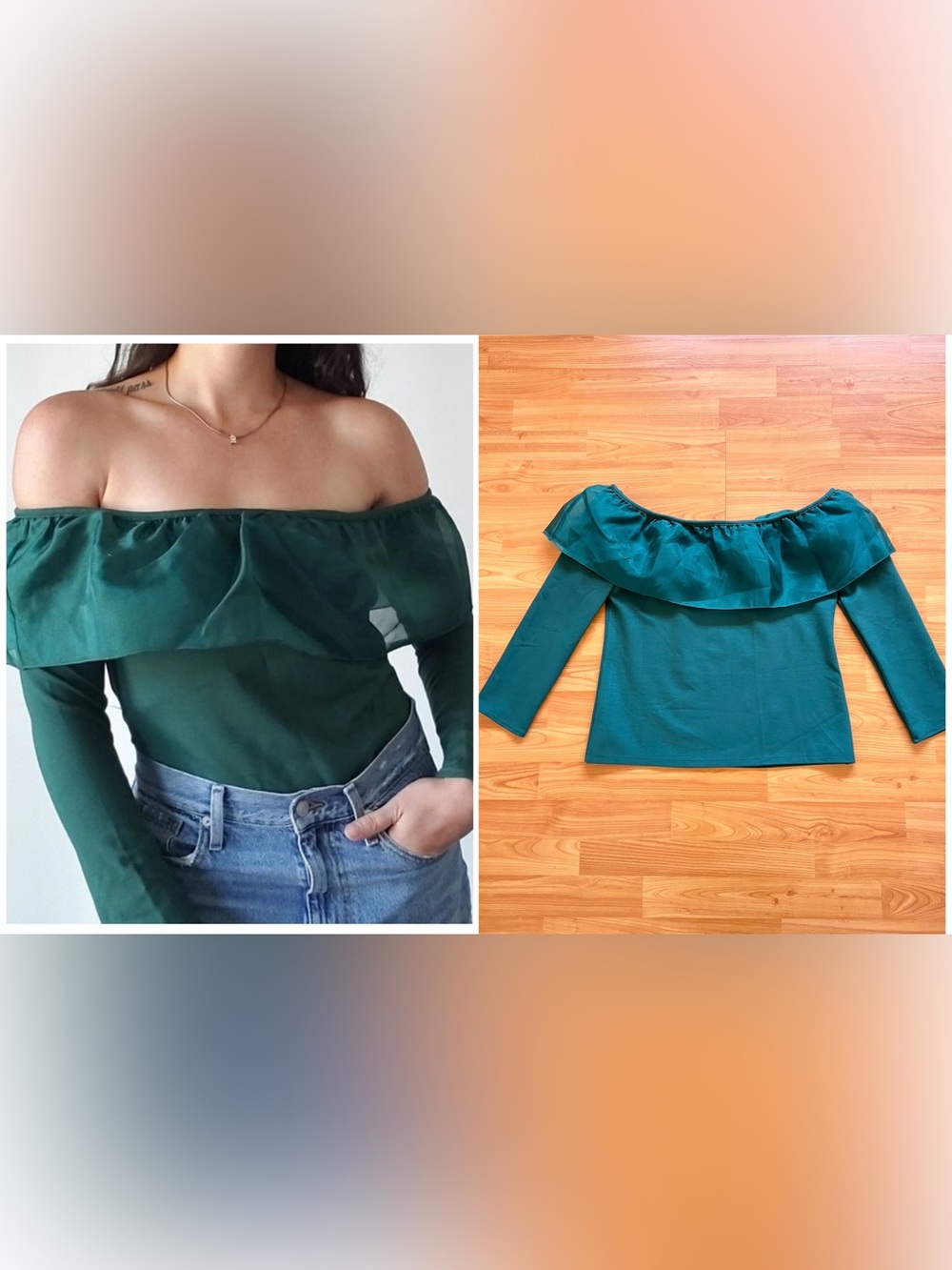 J. Crew Green Ruffle Off Shoulder Organza Top